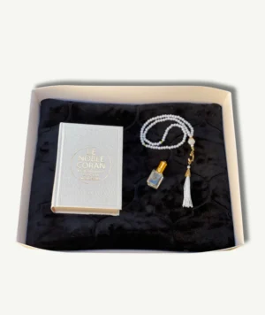 Coffret Ayden - Collection Silver Islamique - Tapis Noir - Coran - Tasbih et Musc - Boutique Paradis Oriental.