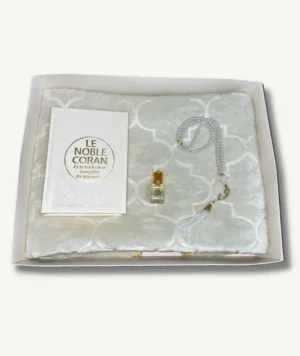 Coffret Noé - Collection Silver Islamique - Tapis Blanc Coran - Tasbih et Musc - Boutique Paradis Oriental.